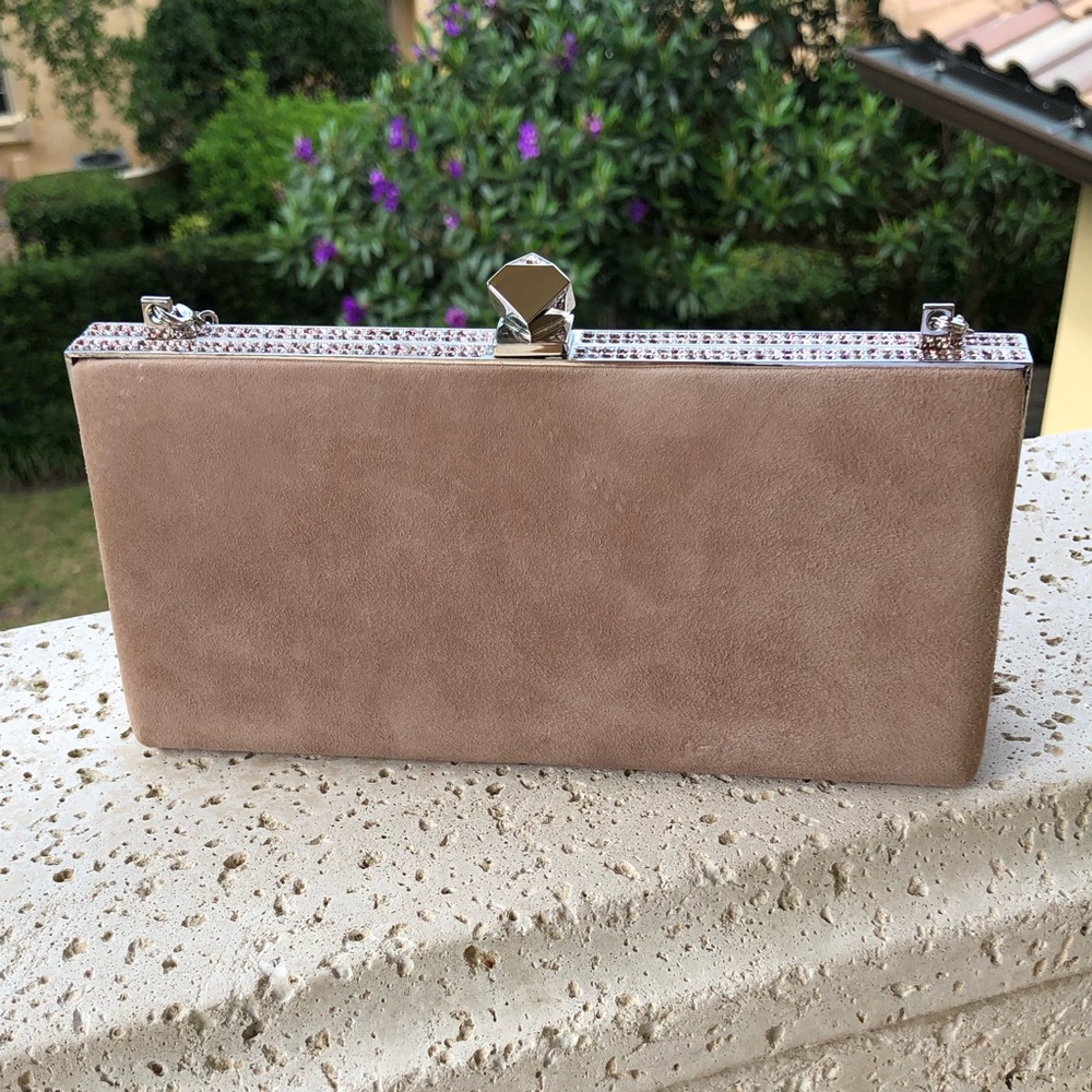 Jimmy Choo Celeste clutch pink suede crystals
